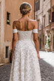 White Off the Shoulder Midi Lace Engagement Dress