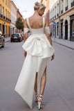 White Bodycon Satin Off the Shoulder Short Engagement Dress with Bows