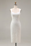Ivory Bodycon Thick Straps Lace Midi Engagement Dress