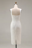 Ivory Bodycon Thick Straps Lace Midi Engagement Dress