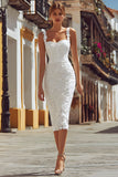 Ivory Thick Straps Lace Bodycon Midi Engagement Dress