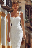 Ivory Thick Straps Lace Bodycon Midi Engagement Dress