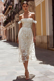 Ivory Off the Shoulder Midi Floral Wedding Dress