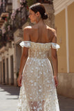 Ivory Off the Shoulder Midi Floral Wedding Dress