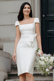 White Bodycon Square Neck Midi Wedding Dress