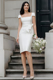 White Bodycon Square Neck Midi Wedding Dress