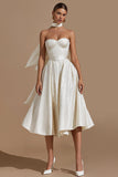 White A Line Sweetheart Midi Engagement Dress with Belt
