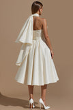 White A Line Sweetheart Midi Engagement Dress with Belt