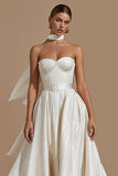 White A Line Sweetheart Midi Engagement Dress with Belt