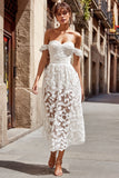 Ivory A Line Appliqued Floral Long Boho Wedding Dress
