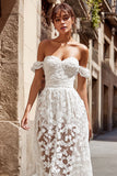 Ivory A Line Appliqued Floral Long Boho Wedding Dress