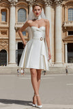 White Sweetheart A Line Short Wedding Dress with Belt