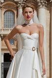White Sweetheart A Line Short Wedding Dress with Belt