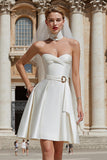 White Sweetheart A Line Short Wedding Dress with Belt