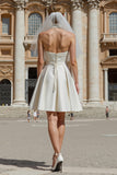 White Sweetheart A Line Short Wedding Dress with Belt