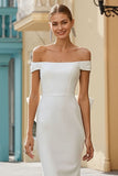 White Off the Shoulder Bodycon Midi Engagement Dress with Bow