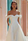 White Off the Shoulder A Line Midi Engagement Dress with Bows