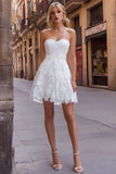 White Lace Sweetheart A Line Short Bachelorette Dress