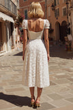 Ivory Floral A Line Midi Engagement Dress with Appliques