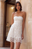 White Strapless Lace A Line Short Bachelorette Dress