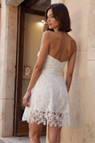 White Strapless Lace A Line Short Bachelorette Dress