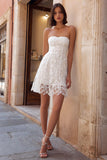 White Strapless Lace A Line Short Bachelorette Dress