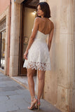 White Strapless Lace A Line Short Bachelorette Dress