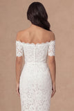 Ivory Bodycon Lace Off the Shoulder Midi Boho Engagement Dress