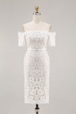 Ivory Bodycon Lace Off the Shoulder Midi Boho Engagement Dress