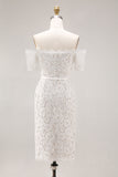 Ivory Bodycon Lace Off the Shoulder Midi Boho Engagement Dress