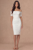 Ivory Bodycon Lace Off the Shoulder Midi Boho Engagement Dress
