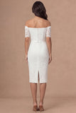 Ivory Bodycon Lace Off the Shoulder Midi Boho Engagement Dress
