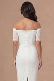 Ivory Bodycon Lace Off the Shoulder Midi Boho Engagement Dress