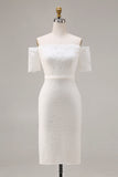 Ivory Bodycon Lace Off the Shoulder Midi Boho Engagement Dress