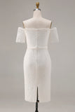 Ivory Bodycon Lace Off the Shoulder Midi Boho Engagement Dress