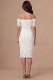 Ivory Bodycon Lace Off the Shoulder Midi Boho Engagement Dress