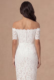 Ivory Bodycon Lace Off the Shoulder Midi Boho Engagement Dress