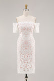 Ivory Bodycon Lace Off the Shoulder Midi Boho Engagement Dress