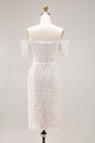 Ivory Bodycon Lace Off the Shoulder Midi Boho Engagement Dress