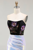 Black Lilac Floral Corset Mermaid Glitter Long Prom Dress