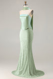 Sparkly Sage Green Mermaid Strapless Neck Scarf Long Prom Dress