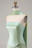 Sparkly Sage Green Mermaid Strapless Neck Scarf Long Prom Dress