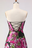 Floral Black A-Line Jacquard Sweetheart Corset Long Prom Dress with Slit
