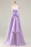 Lilac A-Line Maxi Prom Dress with Bow