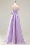 Lilac A-Line Maxi Prom Dress with Bow