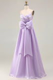 Lilac A-Line Maxi Prom Dress with Bow