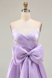 Lilac A-Line Maxi Prom Dress with Bow