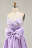 Lilac A-Line Maxi Prom Dress with Bow