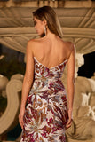 Sparkly Floral Fuchsia Sweetheart Mermaid Long Prom Dress with Slit