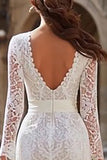 Ivory Lace Bodycon Midi Wedding Dress with Sleeves